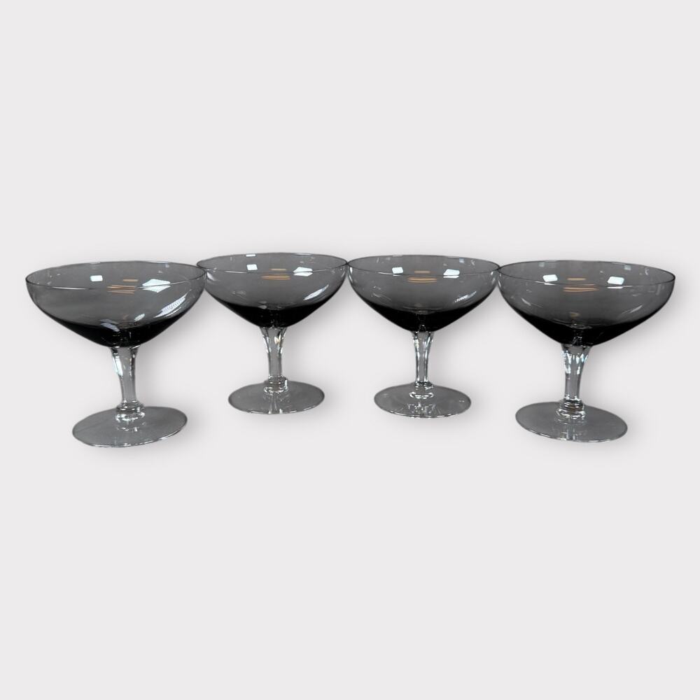 Lot of 4 Fostoria MCM Debutante Smoke Gray Champagne/Sherbet 4" crystal glass